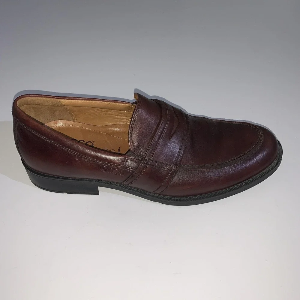 ECCO Penny Loafers Shoes Mens Size 9-9.5 EU 43 Brown Leather Slip On Dress 43663